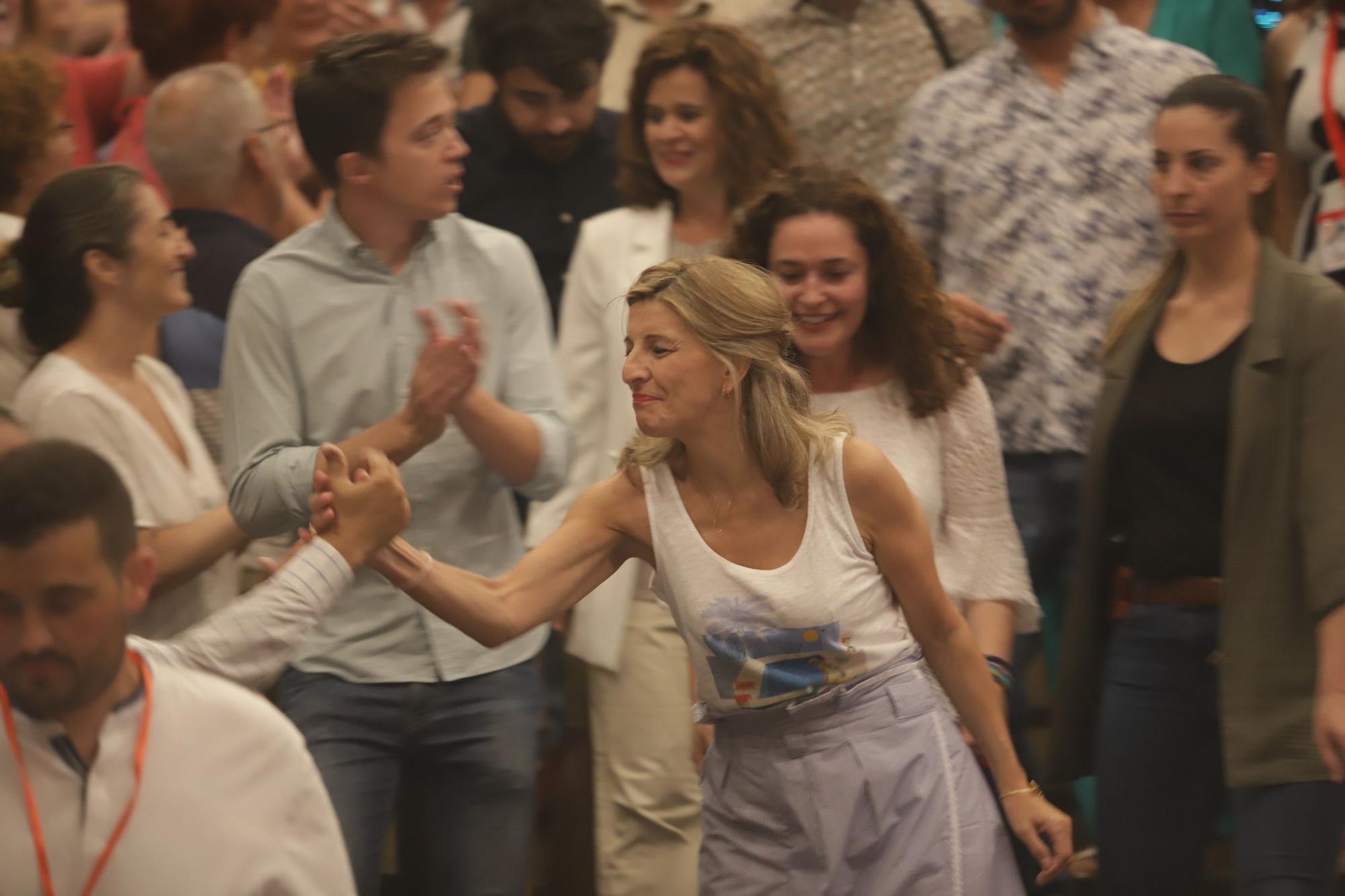 La vicepresidenta y ministra Yolanda Díaz, en un acto electoral de campaña para los comicios andaluces, el 12 de junio.