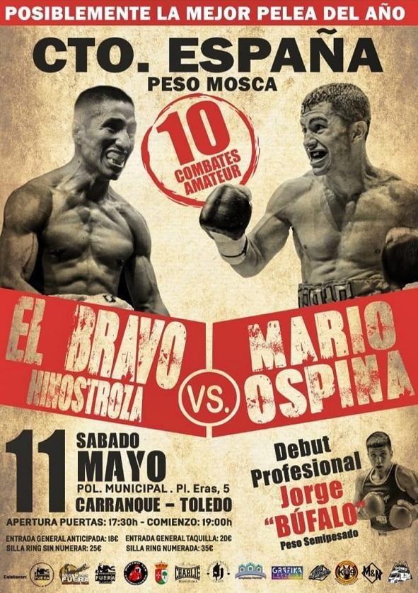 Cartel de la velada en el que Juan &#039;El Bravo&#039; Hinostroza luchará por conseguir volver a ser el campeón de España del peso mosca
