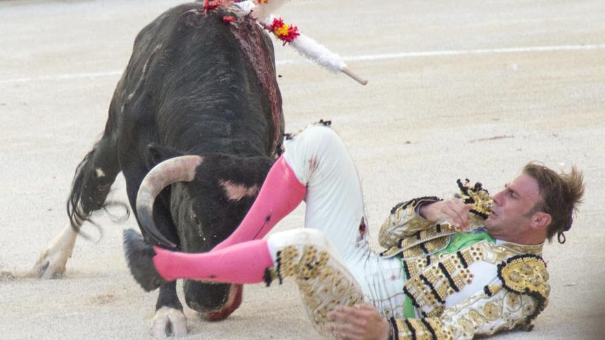 José Manuel, prendido tras poner banderillas.