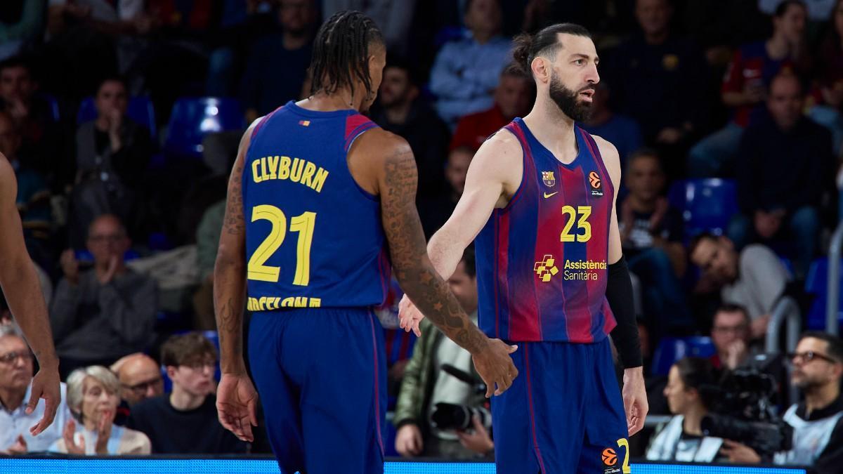 Will Clyburn y Tornike Shengelia, en un partido con el Barça