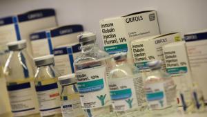 Grifols’s medicine is displayed at the Grifols headquarters in Sant Cugat del Valles, near Barcelona, Spain May 25, 2018. REUTERS/Albert Gea