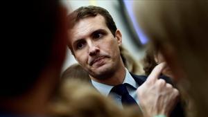 Pablo Casado, en una imagen del día 19, en los pasillos del Congreso.