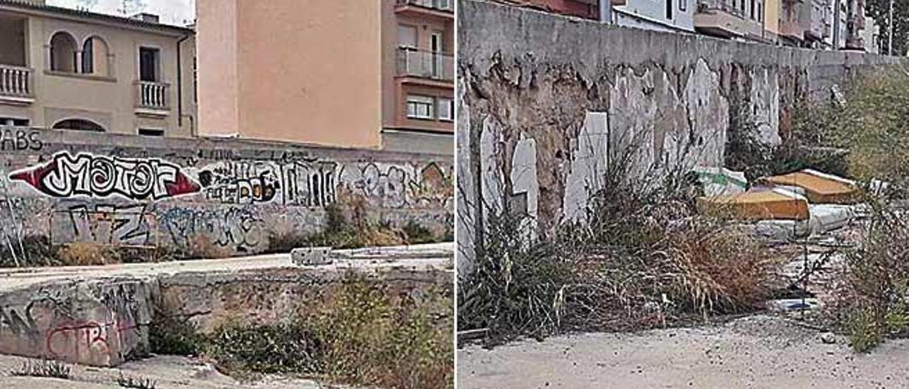 La placa con el topÃ³nimo (por detrÃ¡s) y el paseo con grafitis y hierbajos. - El entorno del camino dedicado al Padre Manolo estÃ¡ lleno de porquerÃ­a.