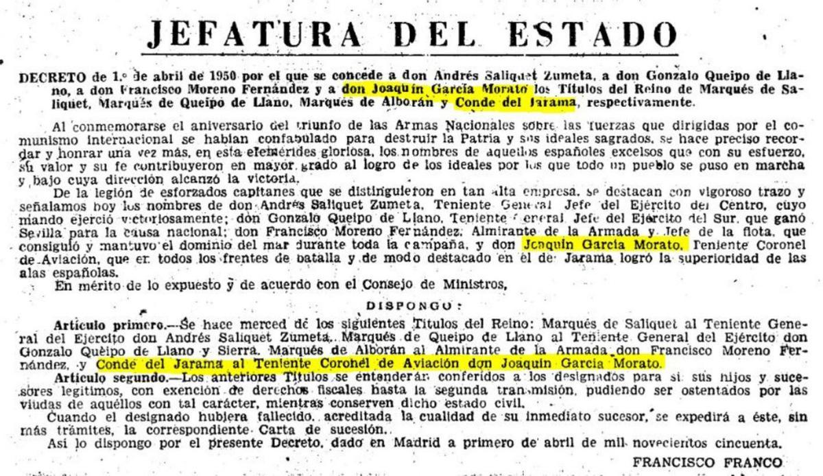 Suprimido el título que Franco concedió al aviador García-Morato