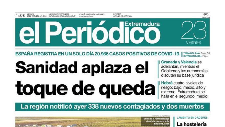 Esta es la portada de EL PERIÓDICO EXTREMADURA correspondiente al día 23 de octubre del 2020