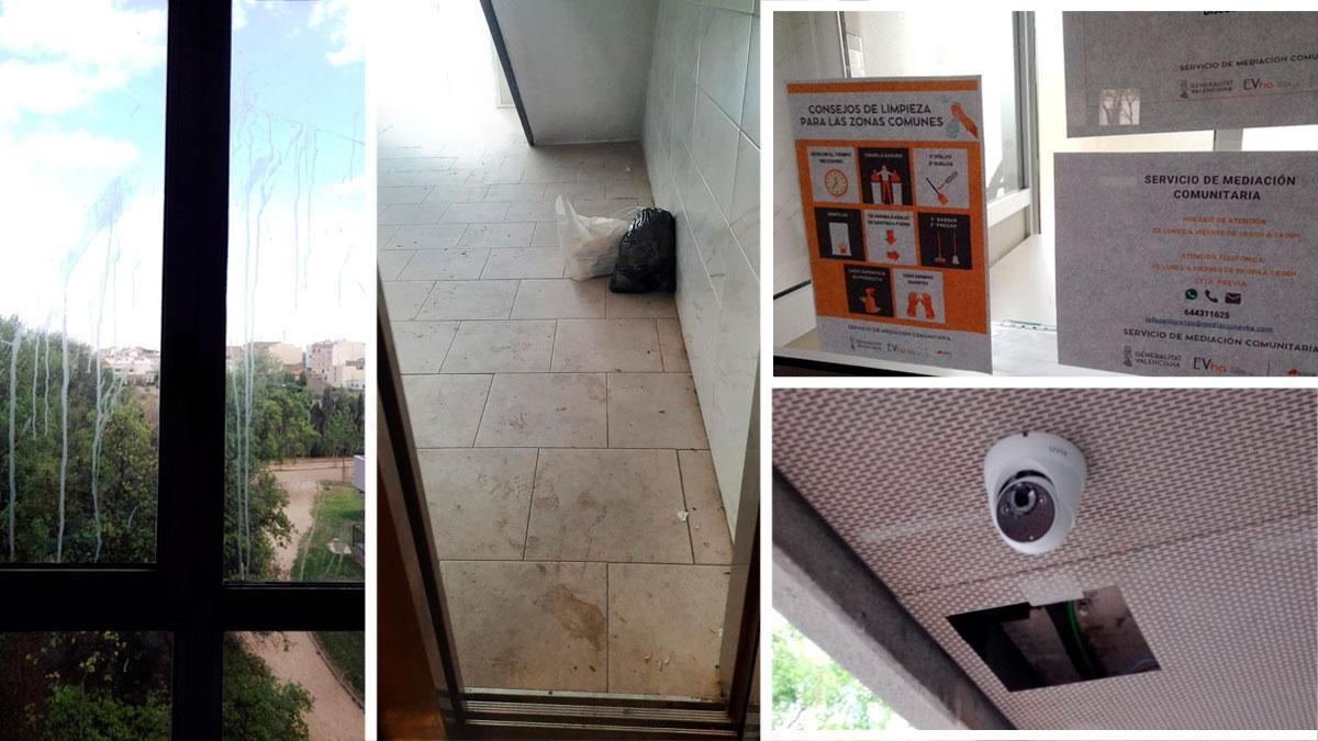 Imágenes de las zonas comunes del edificio del raval universitari con okupas.