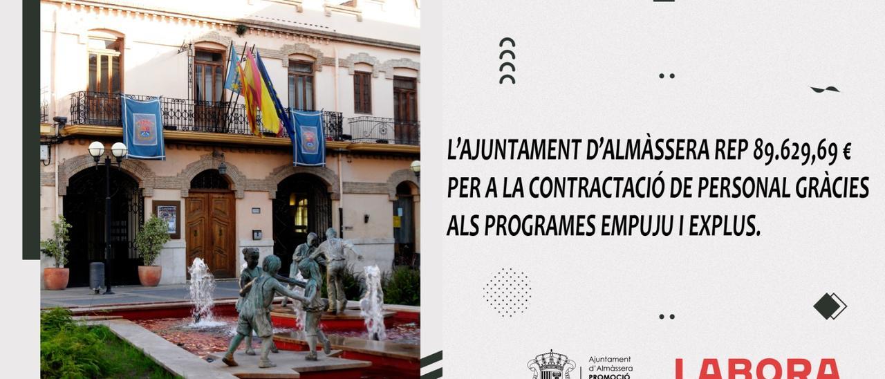 Cartel del Ayuntamiento de Almàssera por la ayuda obtenida.