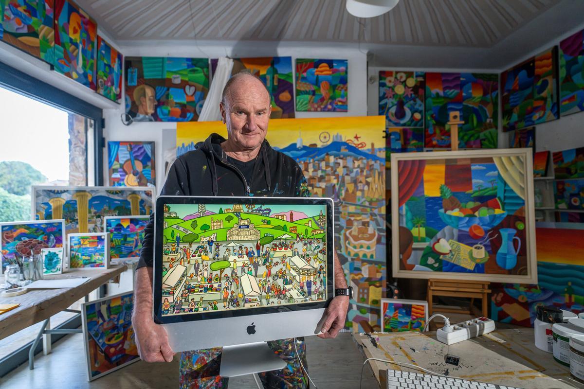 Retrato a Philip Stanton, el ilustrador de la portada dibujada del suplemento de 'abril' de Sant Jordi en su estudio en Camallera.
