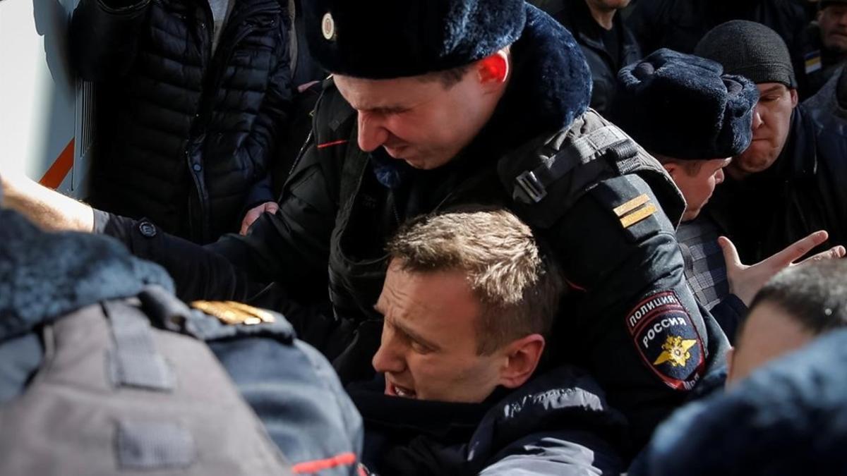Alexei Navalny, en el momento de ser arrestado.