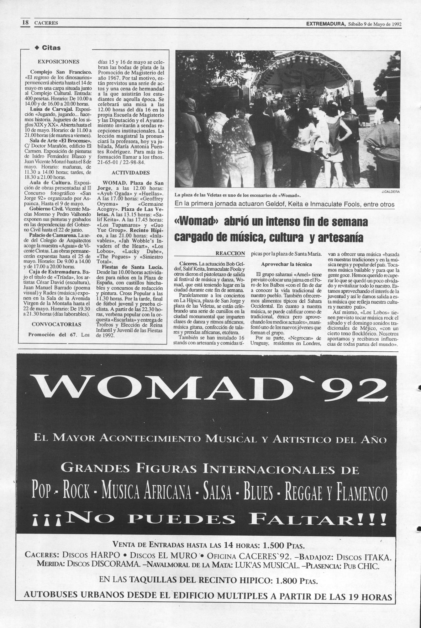 Página de El Periódico Extremadura el 9 de mayo de 1992.