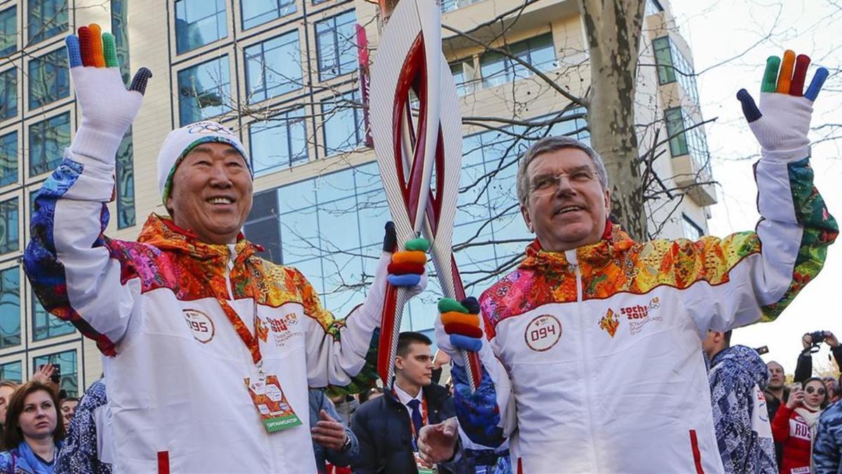 Ban Ki-Moon y Thomas Bach, en un acto en los pasados Juegos de Invierno