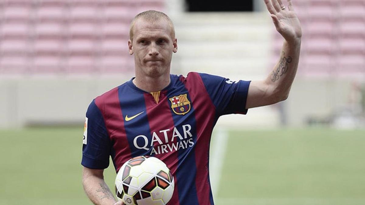 Mathieu, en un momento de su presentación en el Camp Nou