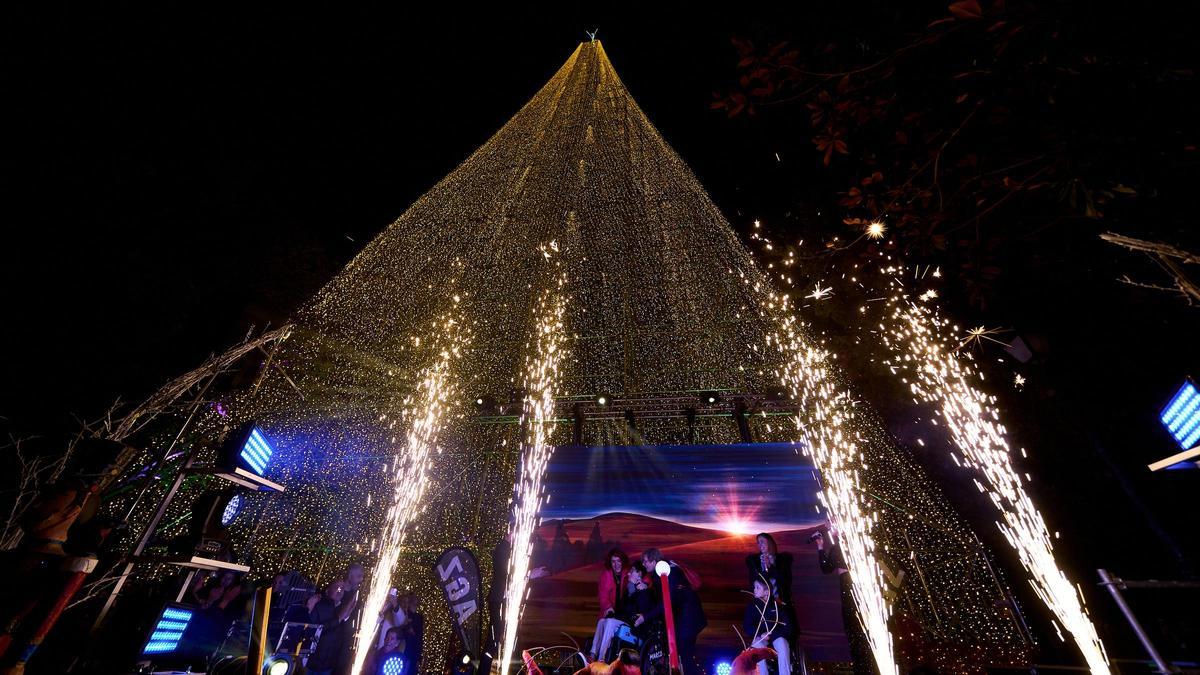 El árbol de Navidad "más grande de Europa" ya brilla en la pequeña localidad de Cartes, en Cantabria