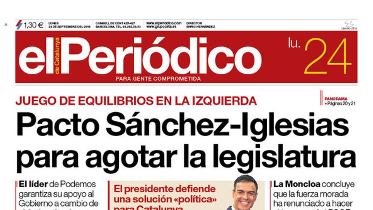 La portada de EL PERIÓDICO del 24 de septiembre del 2018