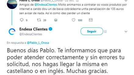 El Tuit De Endesa A Un Cliente Que Les Escribio En Gallego Y Que Ha Indignado A Los Que Lo Han Leido