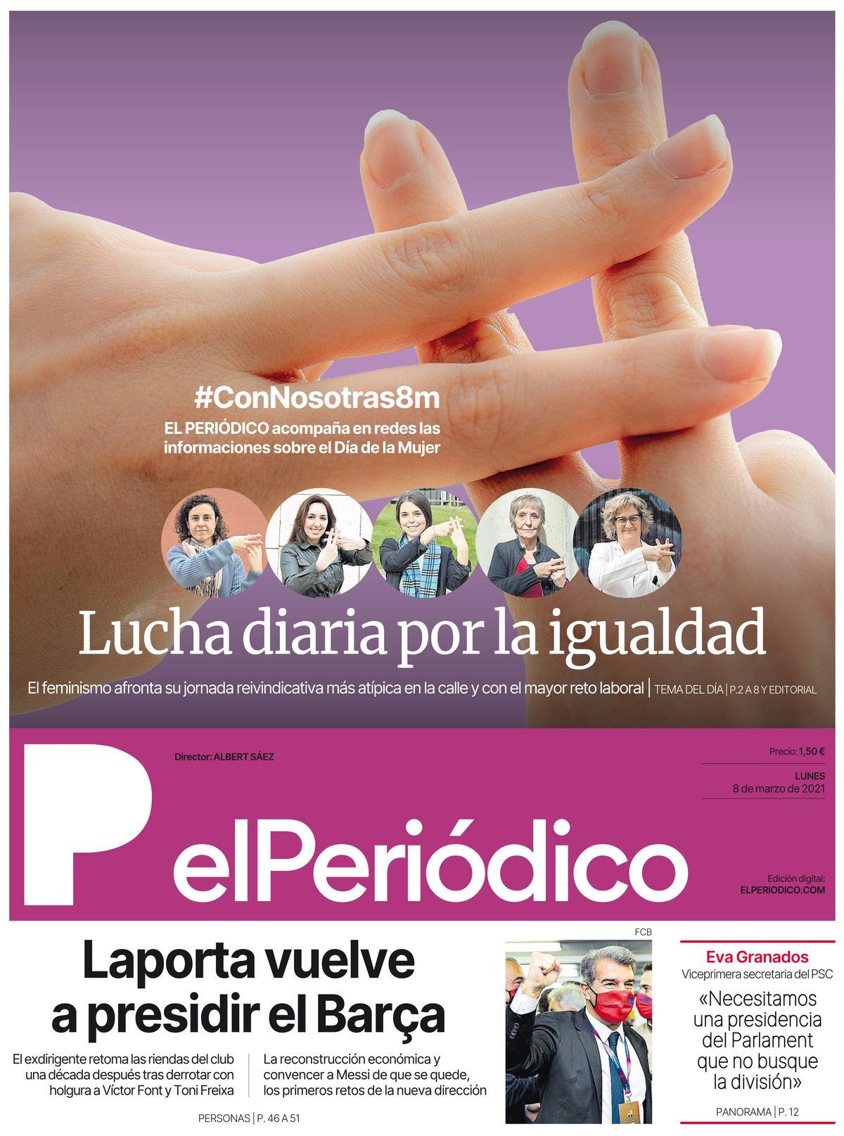 La portada d’EL PERIÓDICO del 8 de març del 2021