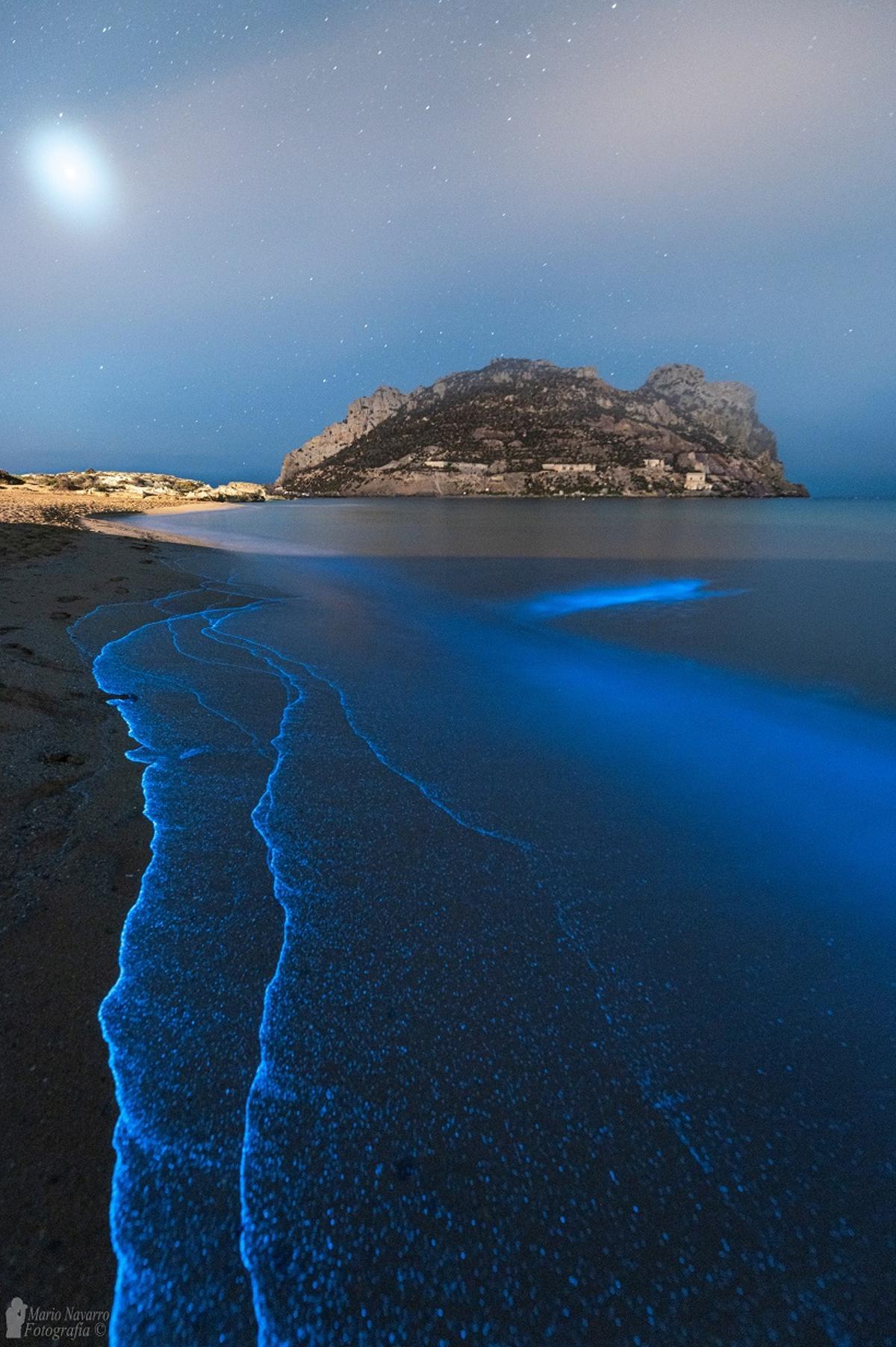 Fenómeno de bioluminiscencia captado en las playas de Águilas en 2023.
