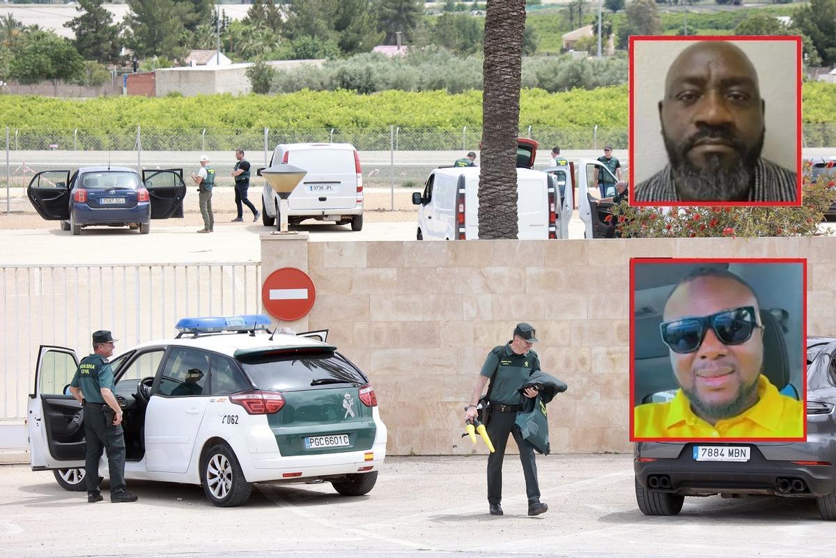 Agentes de la Guardia Civil y, en las fotos pequeñas, Jean Mirabeau Ngoho y Siaka Coulibaly.