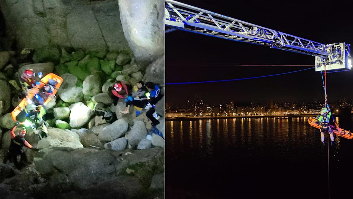 Los bomberos de A Coruña rescatan a un hombre herido en unas rocas de la zona de Matadero,