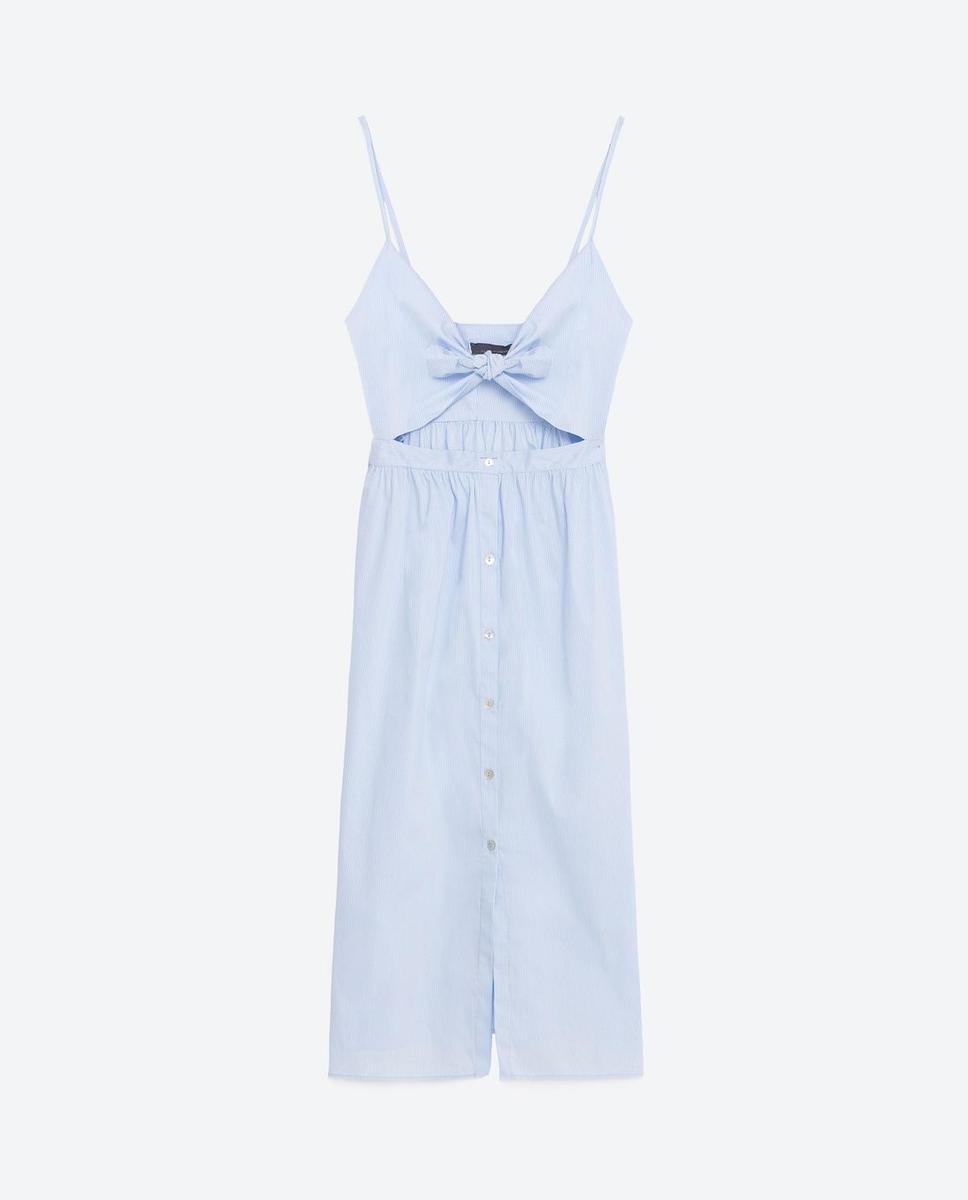 Tendencia popelín, vestido con lazo en la cintura de Zara (39,95€)