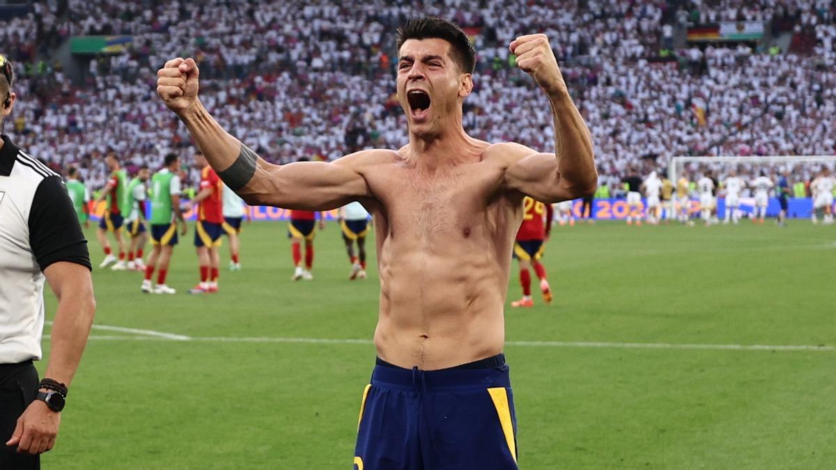 Morata celebra la clasificación de España para las semifinales de la Eurocopa