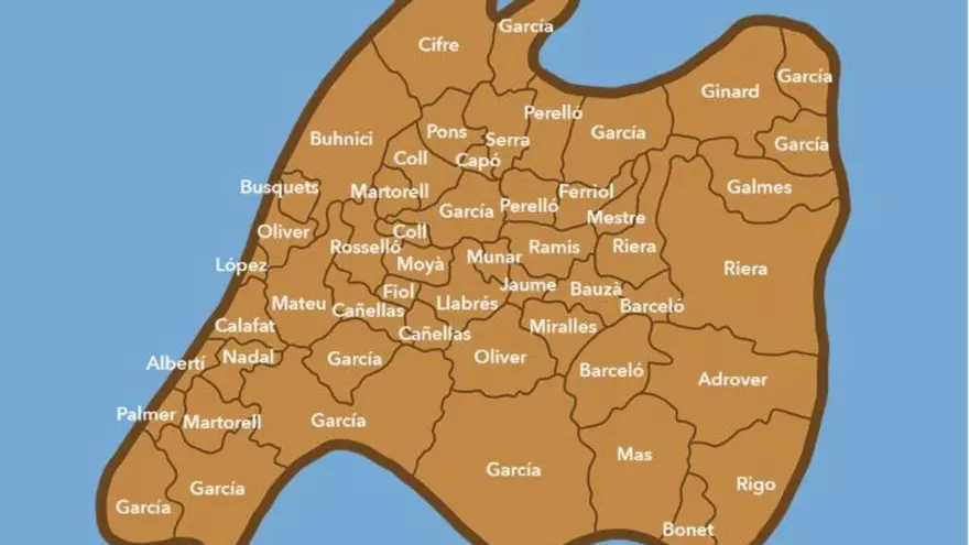 El mapa de los apellidos más frecuentes en cada municipio de Mallorca