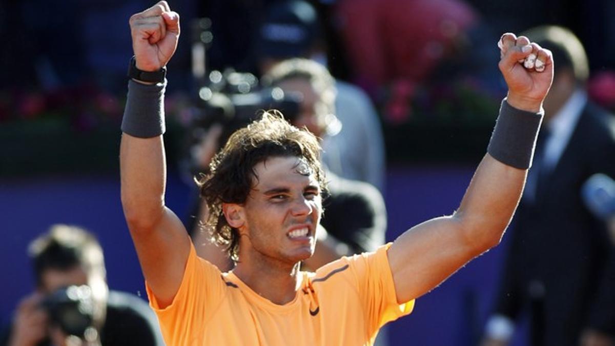 Nadal celebra su victoria sobre Ferrer en la final del Open Banc Sabadell.