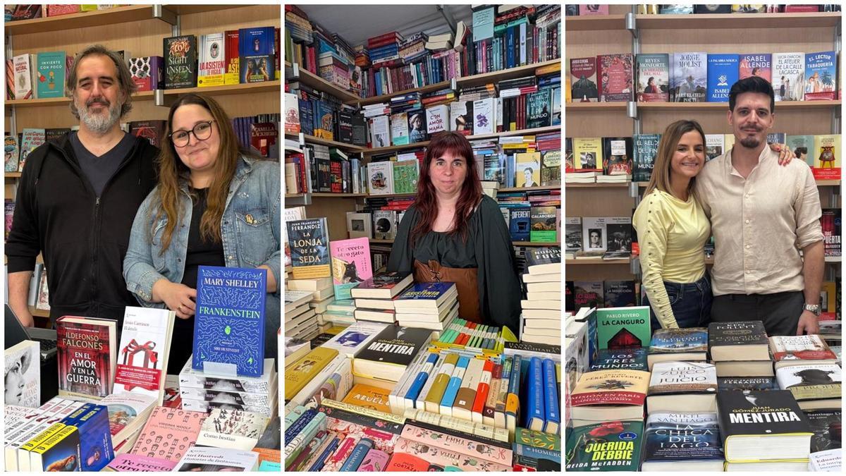 Miriam Alonso (Librería Dundaina), Eva Aguilar (Galeradas) y Mamen y Mauro (Librería Imperio)