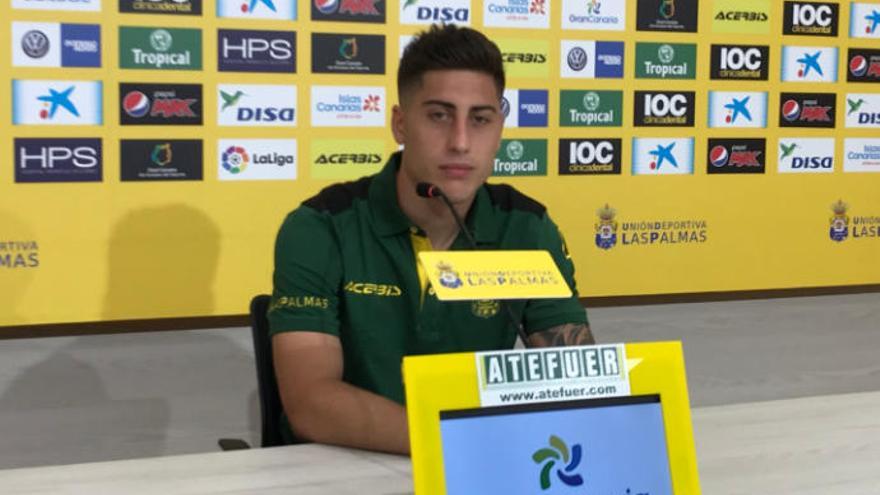 Álvaro Lemos, este mediodía en la sala de prensa del Estadio de Gran Canaria.