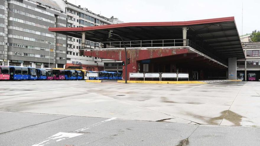 Aspecto de la estación de autobuses de A Coruña durante la huelga de transporte.