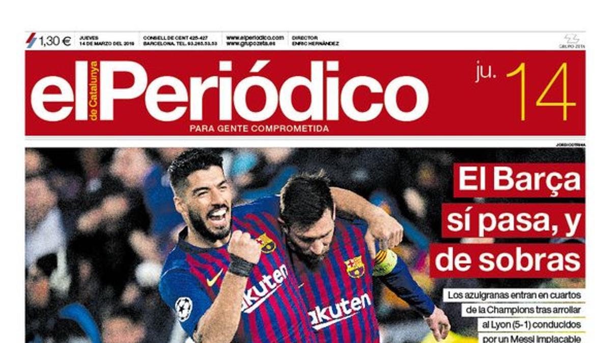 Portada de El Periódico del 14 de marzo del 2019.