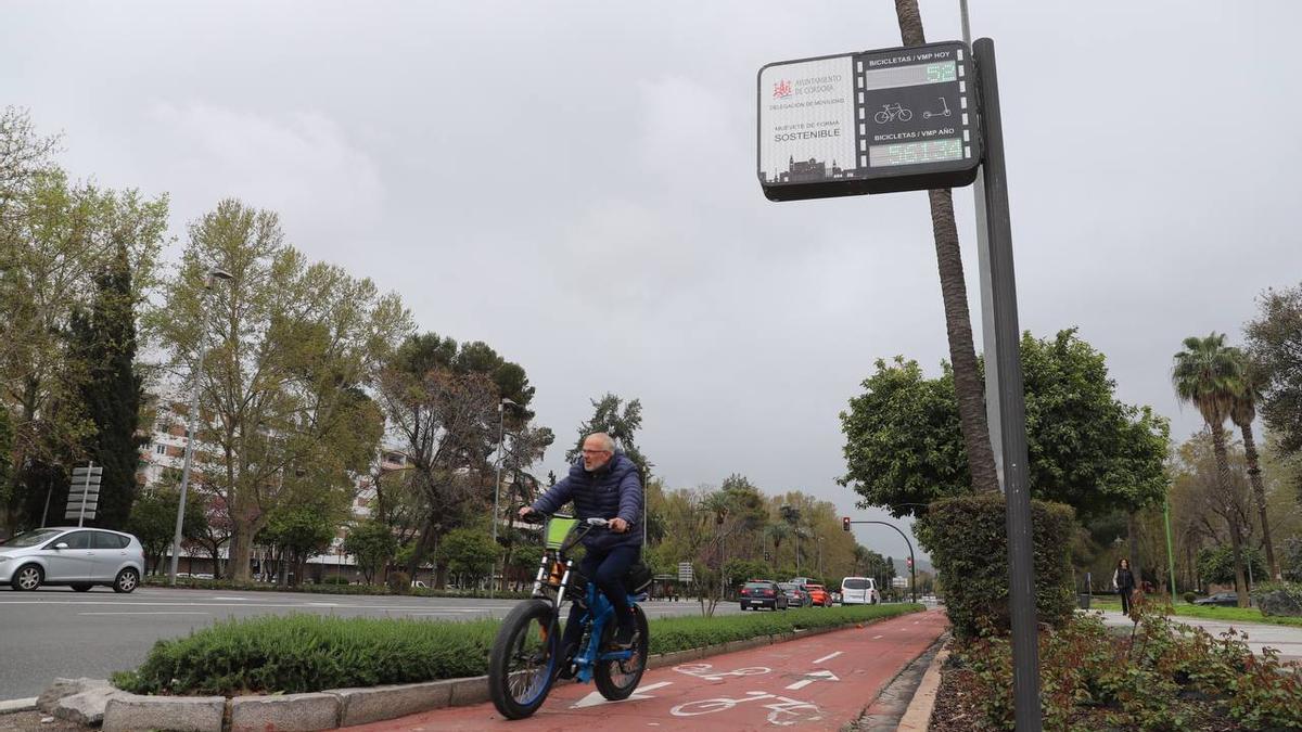 Un hombre circula por el carril bici de Vallellano.