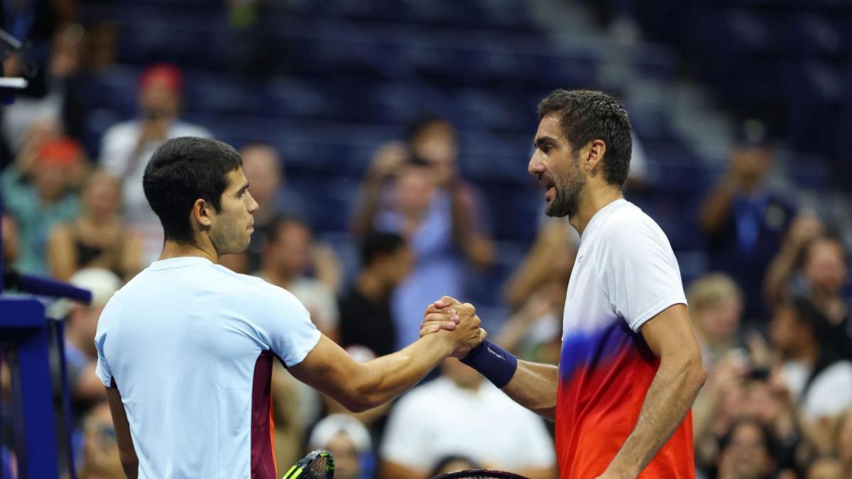 Alcaraz y Cilic en su último duelo en el US Open 2022