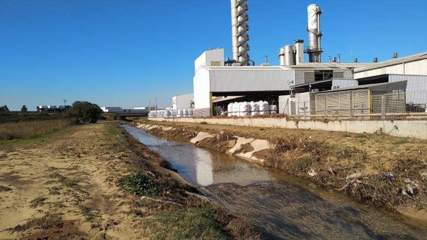 La industria química Ercros se sitúa junto a un canal que se desbordó hace dos semanas. | LEVANTE-EMV