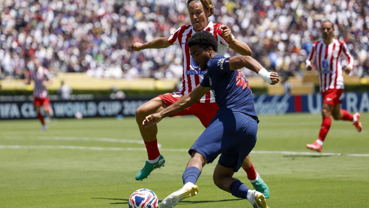 Marcos Llorente, jugador del Atlético, durante un instante del partido contra el PSG.