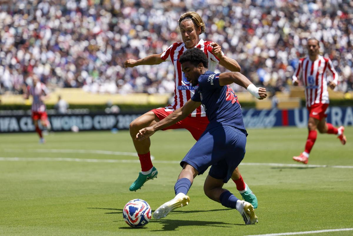 Marcos Llorente, jugador del Atlético, durante un instante del partido contra el PSG.