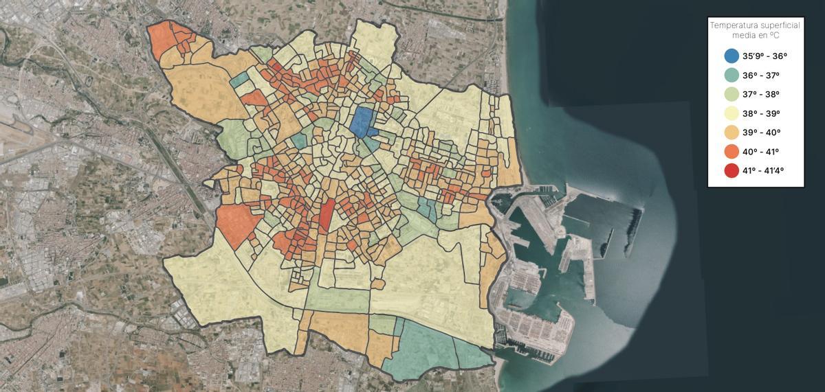 Radiografía de los barrios que pasan más calor en València ciudad.