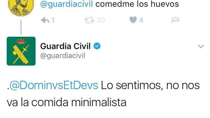 El zasca de la Guardia Civil a un tuitero que insultó al gremio