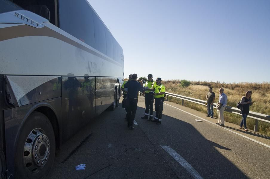 Accidente entre un autobús y un tractor en Fuentes