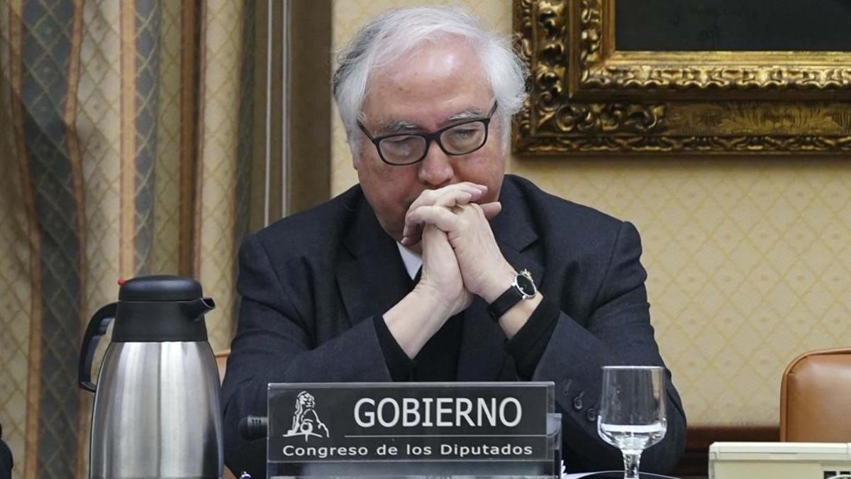 El ministro de Universidades, Manuel Castells, hoy en el Congreso de los Diputados.