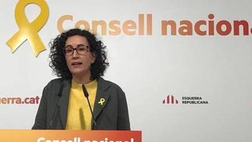 La secretària general d&#039;ERC, Marta Rovira, ahir, durant la seva intervenció al Consell Nacional.