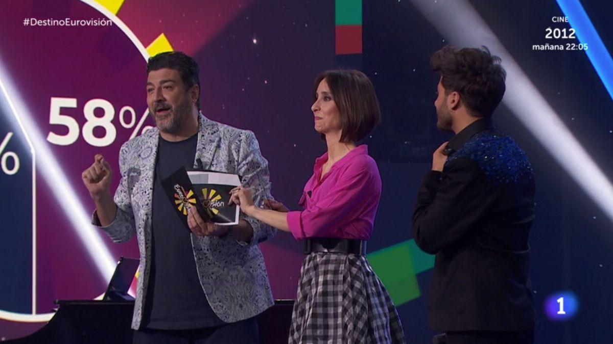 Tony Aguilar, Julia Varela y Blas Cantó en ’Destino Eurovisión’.