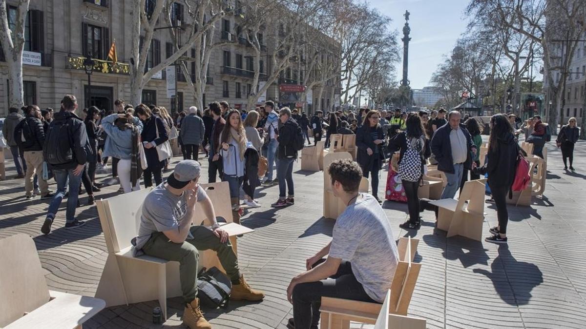 Acción de Elisava, este viernes en la Rambla.