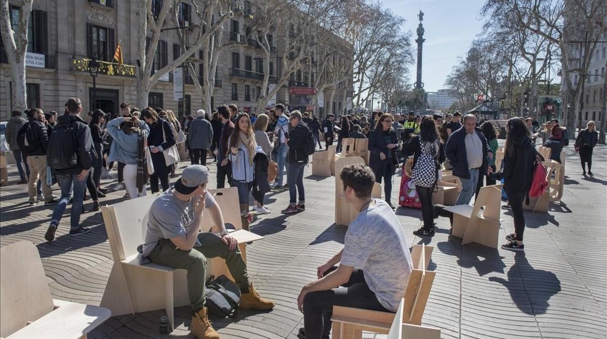 Acción de Elisava, este viernes en la Rambla.