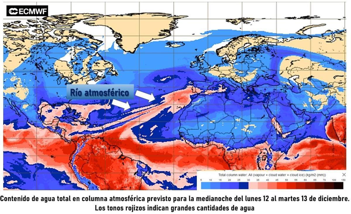 Imagen donde se representa la columna atmosférica de la borrasca Efraín.