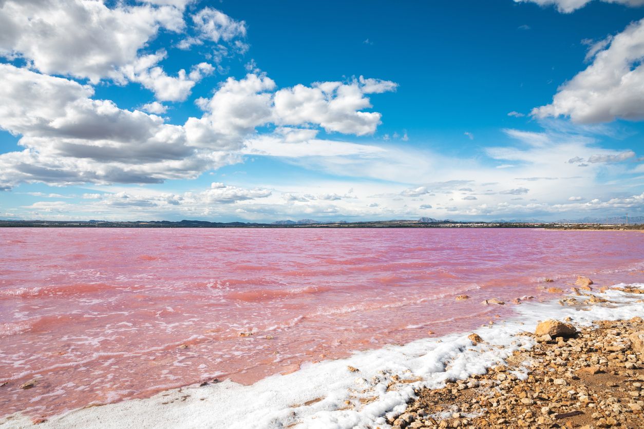 Parece el Mar Muerto, pero este lago de color rosa está en España.