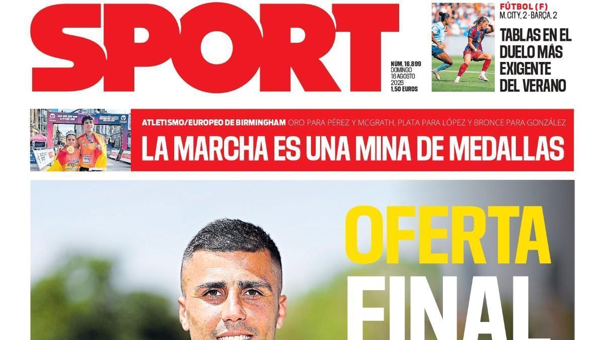 Esta es la portada de SPORT de hoy, domingo 16 de agosto