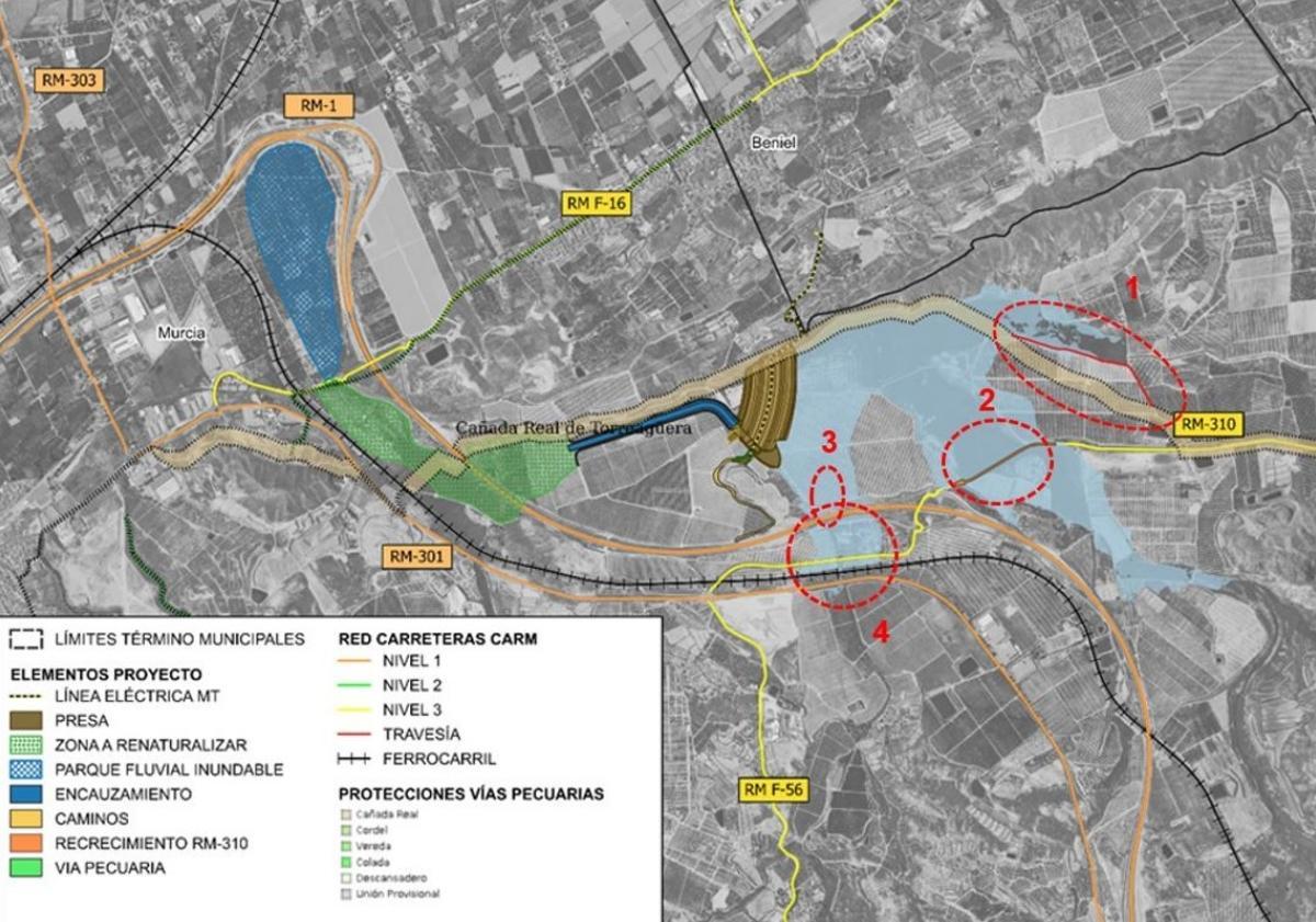 Parque fluvial inundable, desde aguas abajo de la RM F16