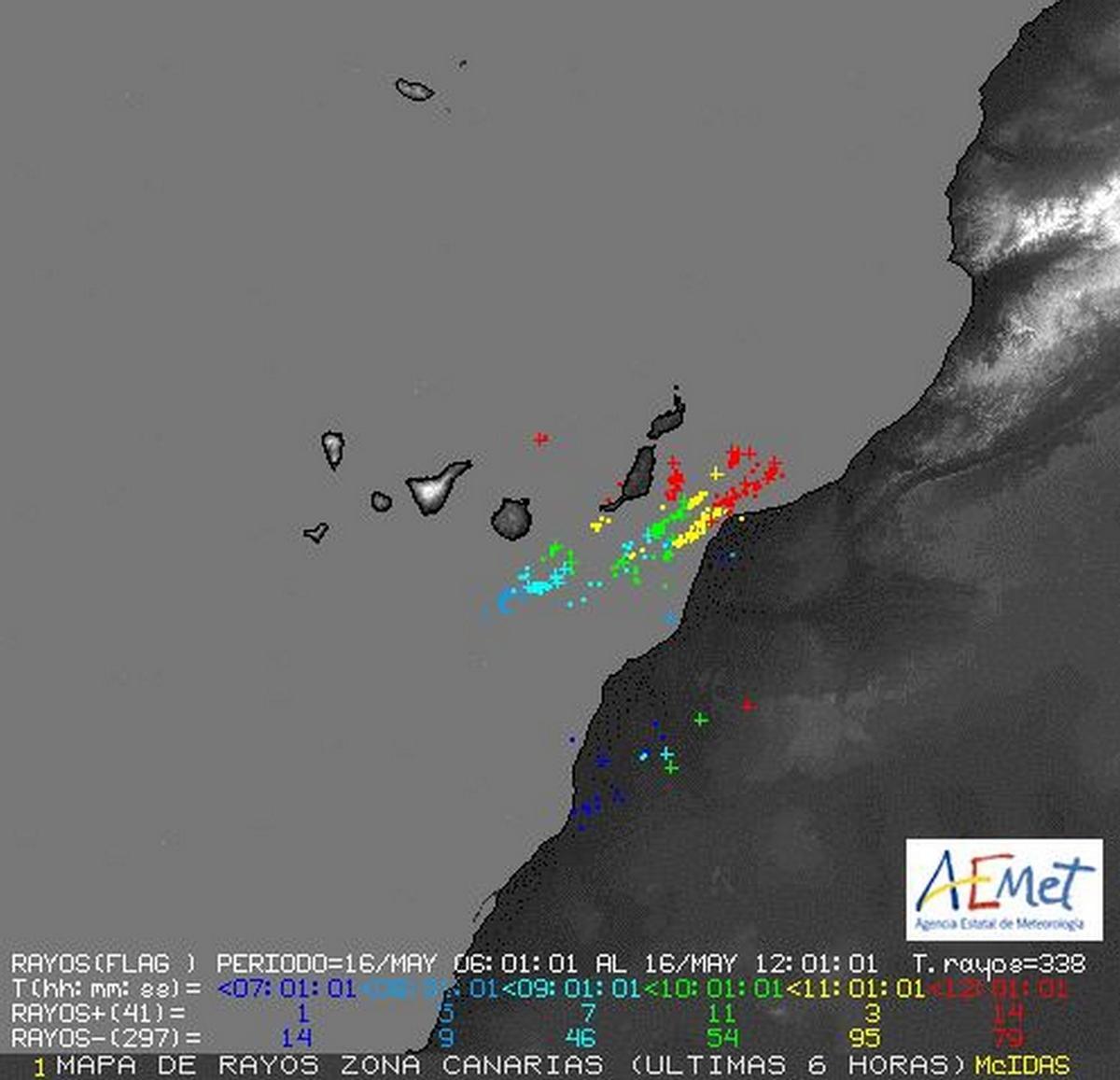 Numerosos rayos han caído cerca de la costa de las islas orientales en Canarias.