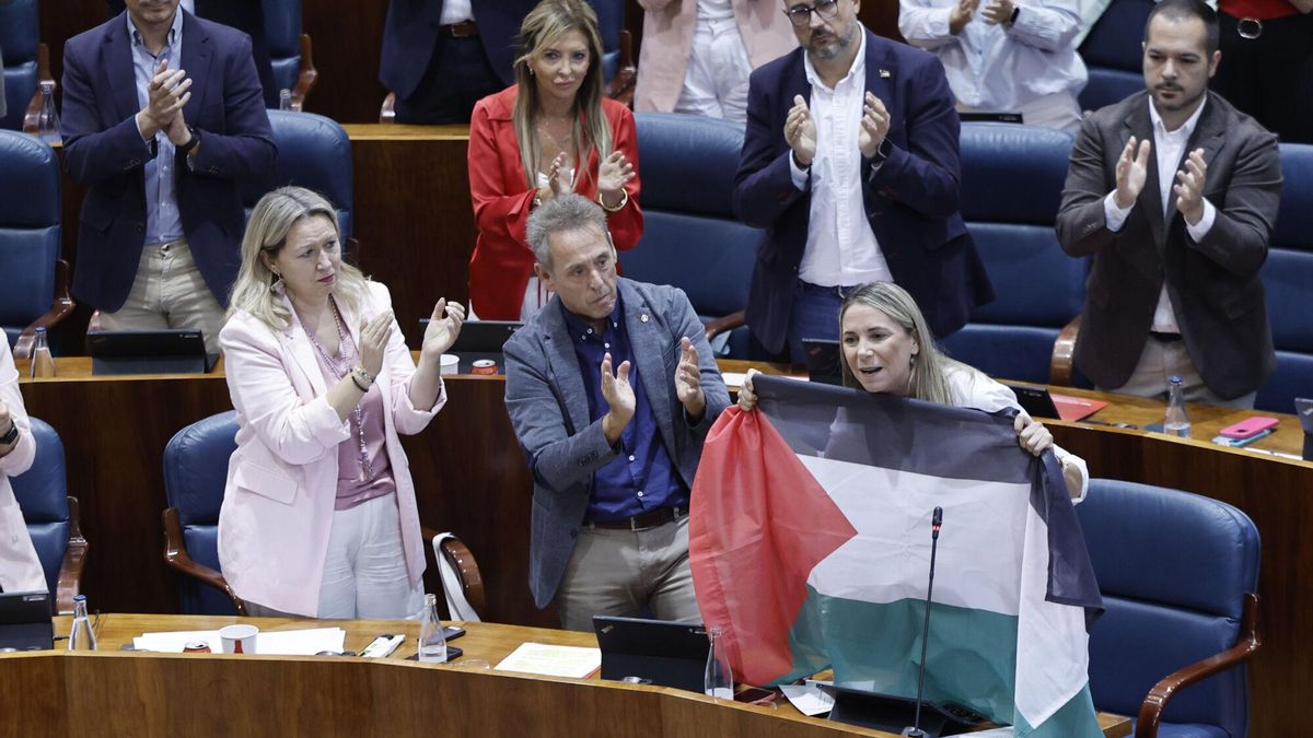La polémica de las banderas palestinas se cuela en la Asamblea de Madrid: "A ver cuándo ponen una de España o de Madrid"